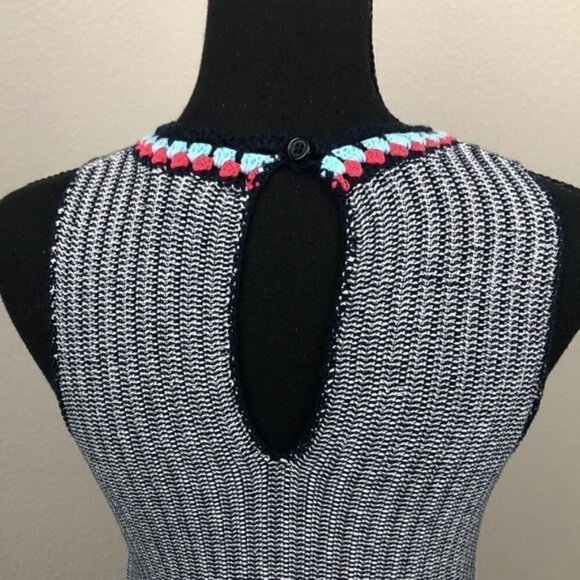 THML Sleeveless Sweater Top Blue/White Stripe Knit Crochet Round Collar Cotton S - Picture 6 of 12